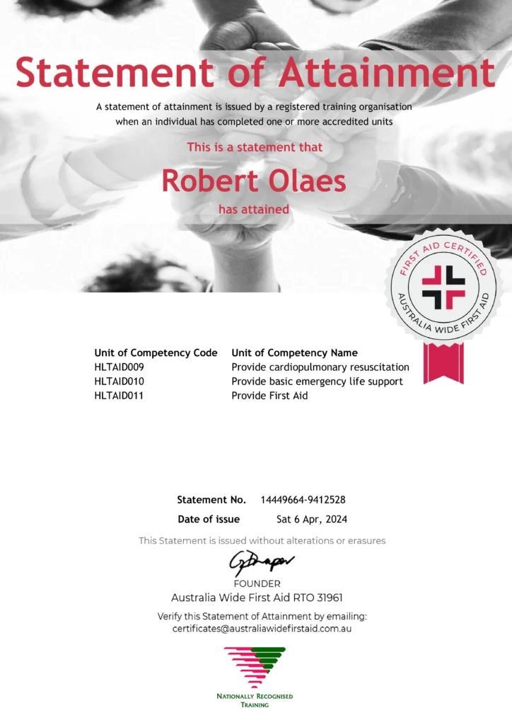 CPR & First Aid Certificate - Robert Olaes